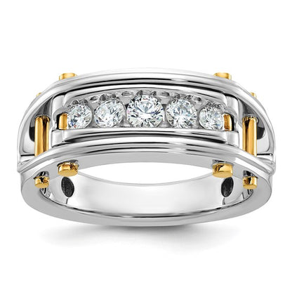 IBGoodman 14k Two-tone Men's Polished Grooved and Cut-Out 5-Stone 1/2 Carat A Quality Diamond Ring