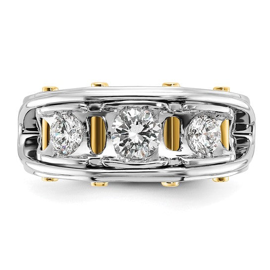 IBGoodman 14k Two-tone Men's Polished 3-Stone 1 Carat AA Quality Diamond Ring