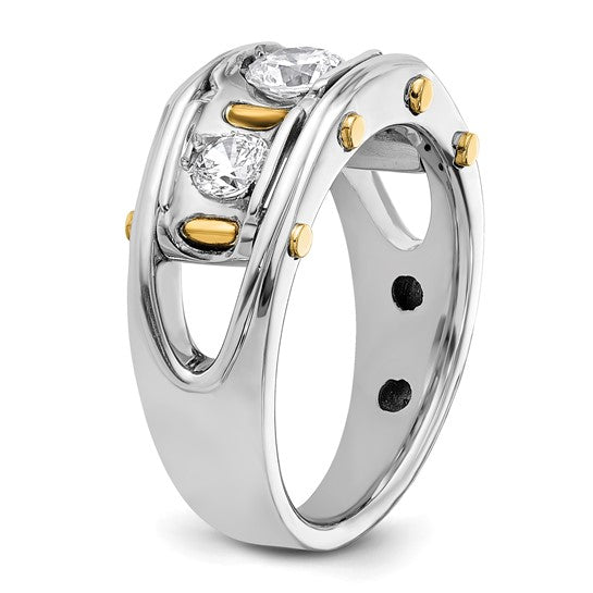 IBGoodman 14k Two-tone Men's Polished 3-Stone 1 Carat AA Quality Diamond Ring