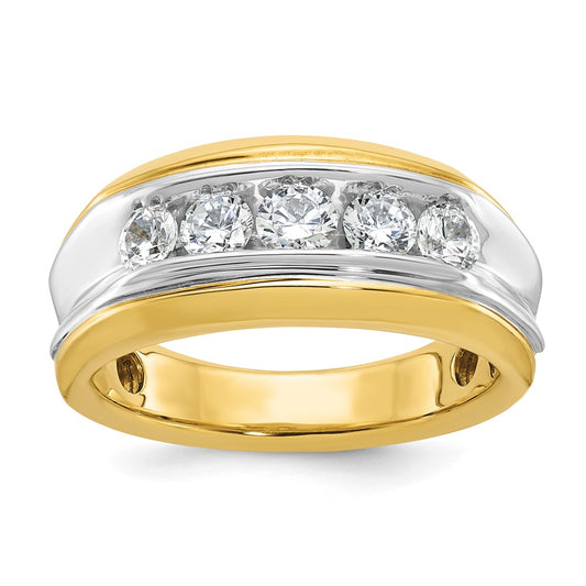 14ktt IBGoodman Men's Polished & Grooved 5-Stone Diamond Ring