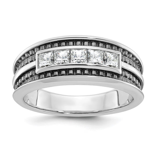 14kw w/ Black RH IBGoodman Men's Textured Square 5-Stone Dia Ring