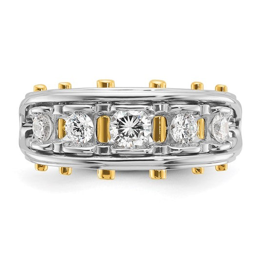 IBGoodman 14k Two-tone Men's Polished and Cut-Out 5-Stone 1 Carat AA Quality Diamond Ring
