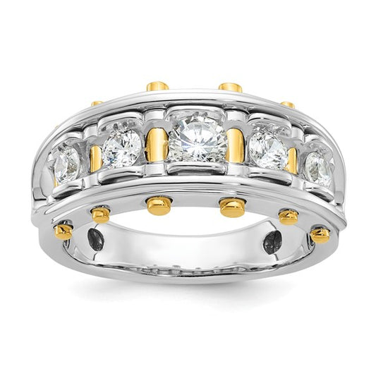 IBGoodman 14k Two-tone Men's Polished and Cut-Out 5-Stone 1 Carat AA Quality Diamond Ring