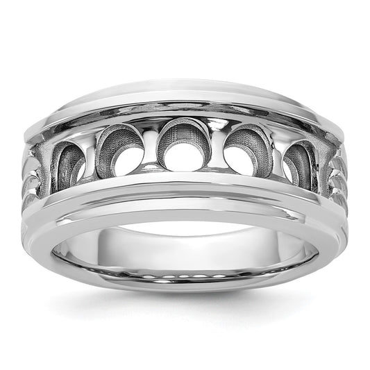 14k White Gold 5 Stone Polished Brushed and Grooved Men's Ring Mounting