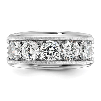 True Origin 14k White Gold Men's Polished Brushed and Grooved 5-Stone 3 1/2 Carat Lab Grown Diamond Ring