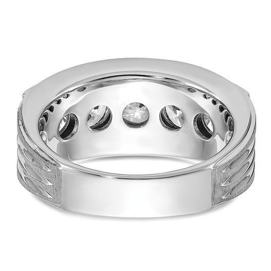 True Origin 14k White Gold Men's Polished Brushed and Grooved 5-Stone 3 1/2 Carat Lab Grown Diamond Ring