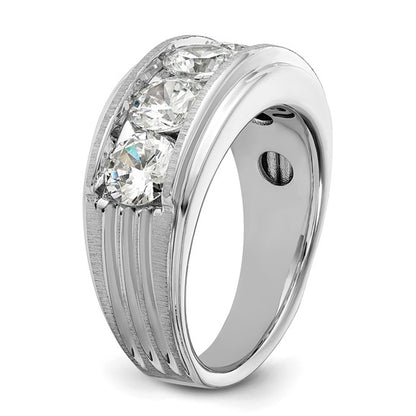 True Origin 14k White Gold Men's Polished Brushed and Grooved 5-Stone 3 1/2 Carat Lab Grown Diamond Ring