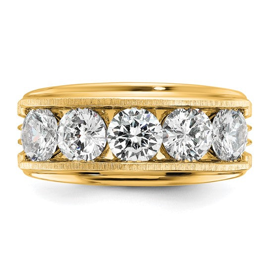 True Origin 14k Men's Polished Brushed and Grooved 5-Stone 3 1/2 Carat Lab Grown Diamond Ring