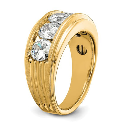 True Origin 14k Men's Polished Brushed and Grooved 5-Stone 3 1/2 Carat Lab Grown Diamond Ring