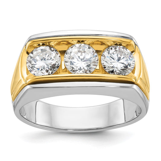 14ktt IBGoodman Men's Polished and Grooved 3-Stone Ring Mounting
