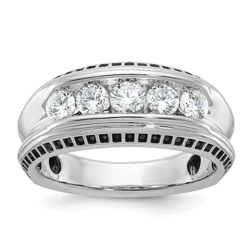 14kw w/Black RH IBGoodman Men's Polished 5-Stone Diamond Ring