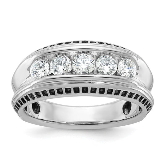 14kw w/Black RH IBGoodman Men's Polished 5-Stone Diamond Ring