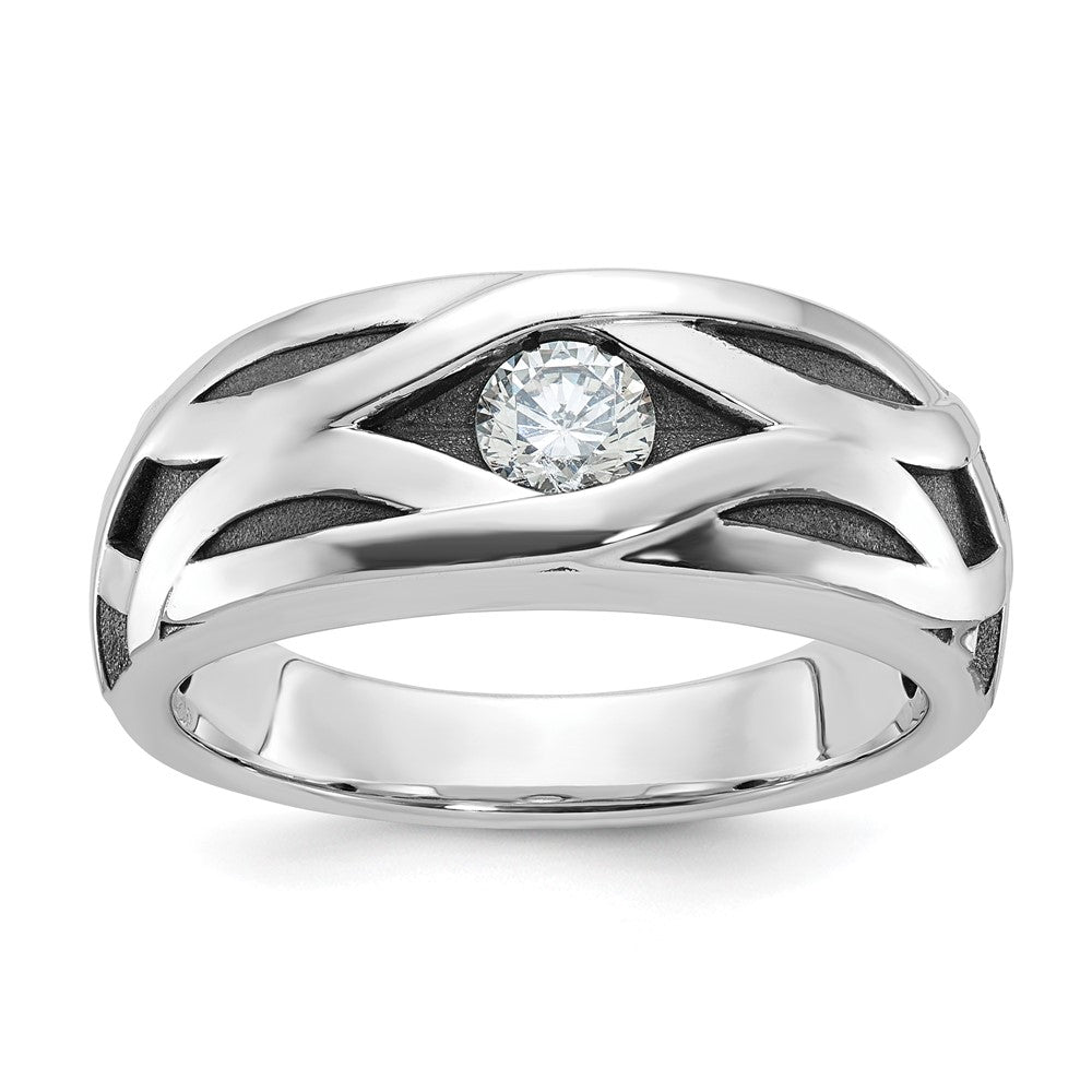 14k White Gold IBGoodman Men's Polished Satin & Grooved Ring Mtg