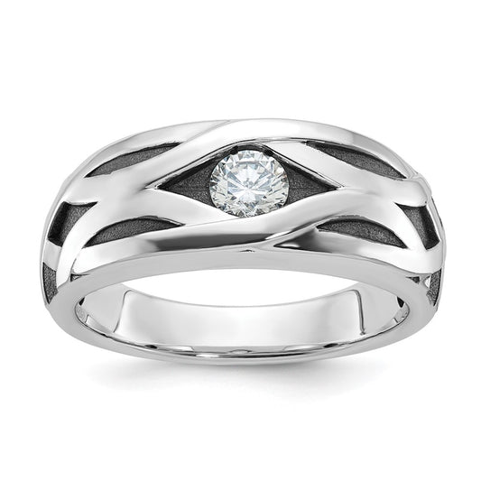 14k White Gold IBGoodman Men's Polished Satin & Grooved Ring Mtg