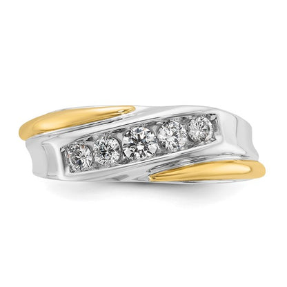 IBGoodman 14k Two-tone Men's Polished and Grooved 5-Stone 1/2 Carat AA Quality Diamond Ring