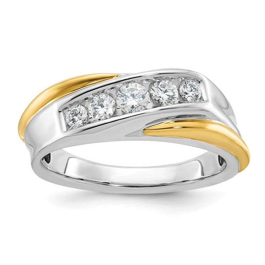 14ktt IBGoodman Men's Polished and Grooved 5-Stone Diamond Ring