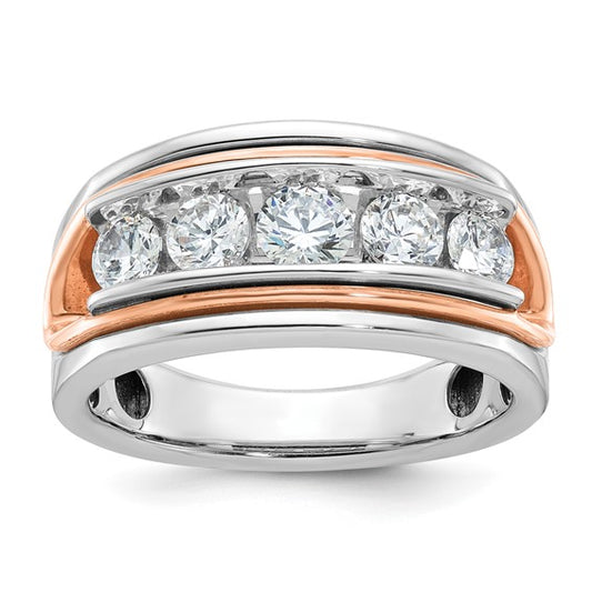 IBGoodman 14k White and Rose Gold Men's Polished and Cut-Out 5-Stone 1 1/5 Carat Lab Grown Diamond Ring