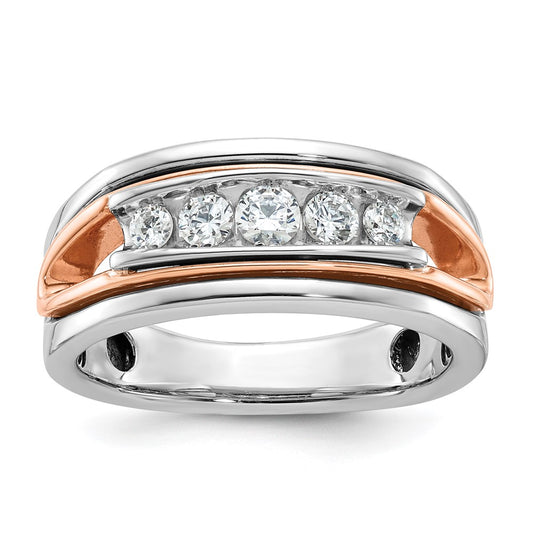 14k White/Rose Gold IBGoodman Men's Polished 5-Stone Diamond Ring