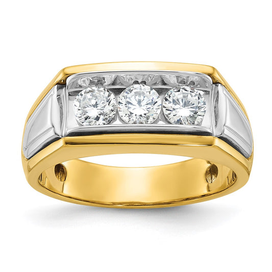 14ktt IBGoodman Men's Polished and Grooved 3-Stone Diamond Ring