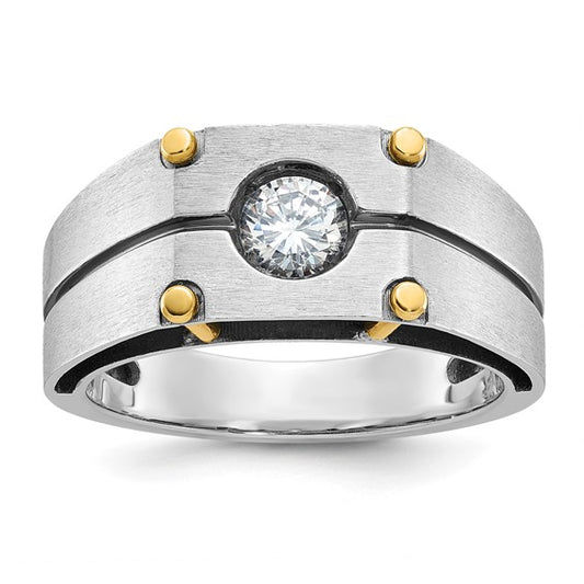 14k Two-tone IBGoodman Men's Polished and Satin 1/2 carat Diamond Complete Ring