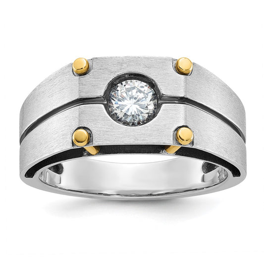 14k Two-tone IBGoodman Men's Polished and Satin Diamond Complete Ring