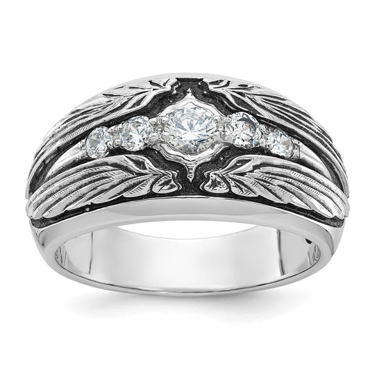 14kw w/ Blk RH IBGoodman Men's Textured 5-Stone Diamond Ring