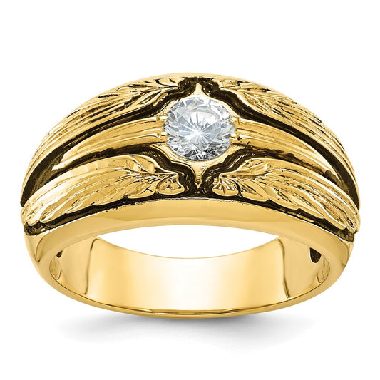 14k w/ Blk RH IBGoodman Men's Polished/Textured Solitaire Diamond Ring