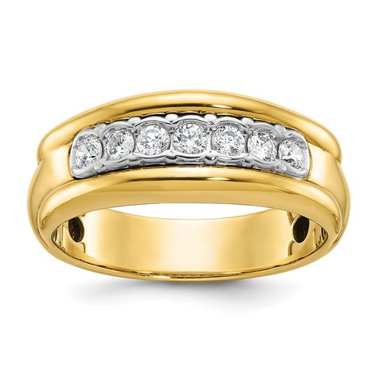 IBGoodman 14k Two-tone Men's Polished and Grooved Bezel Set 7-Stone 1/2 Carat AA Quality Diamond Ring