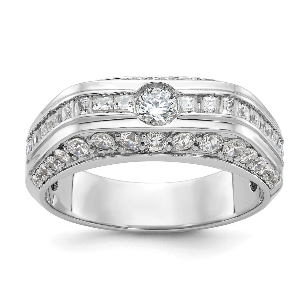 14k White Gold IBGoodman Men's Polished Diamond Ring