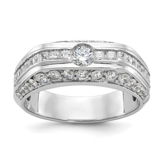 14k White Gold IBGoodman Men's Polished Diamond Ring