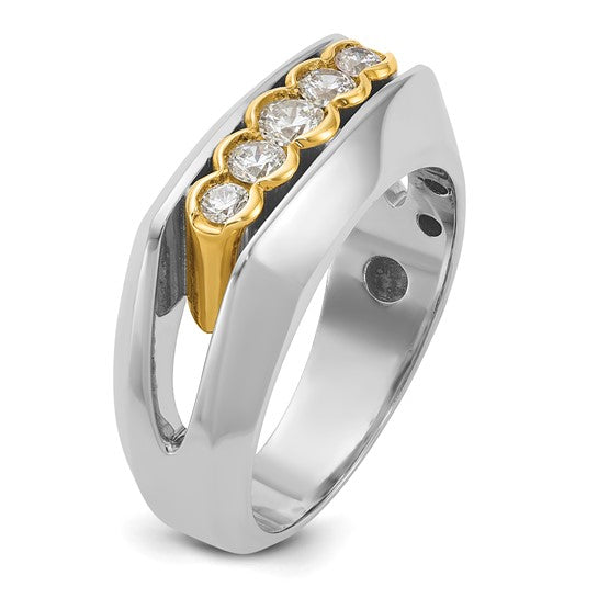 IBGoodman 14k Two-tone Men's Polished Graduated 5-Stone 1/2 Carat AA Quality Diamond Ring