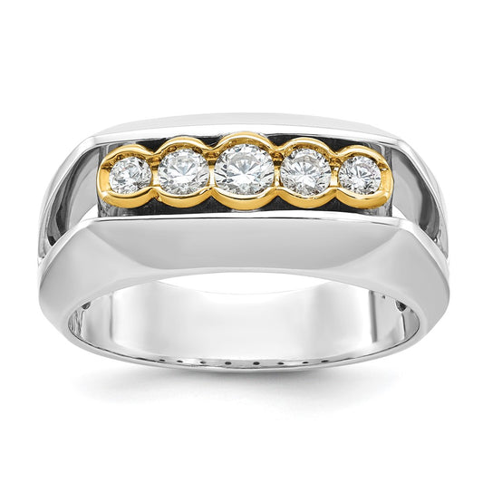 14k Two-tone IBGoodman Men's Polished Graduated 5-Stone Ring Mtg