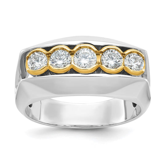 14k Two-tone IBGoodman Men's Polished Graduated 5-Stone Ring Mtg
