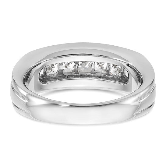 IBGoodman 14k White Gold Men's Polished and Grooved 7-Stone Square 1 Carat AA Quality Diamond Ring