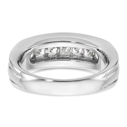 IBGoodman 14k White Gold Men's Polished and Grooved 7-Stone Square 1 Carat AA Quality Diamond Ring