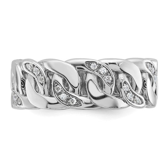 14k White Gold IBGoodman Men's Link Design 1/8 carat Diamond Complete Ring