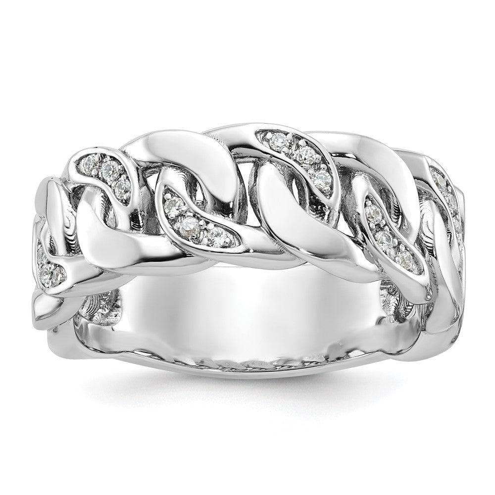 14k White Gold IBGoodman Men's Cuban Link Design Diamond Complete Ring