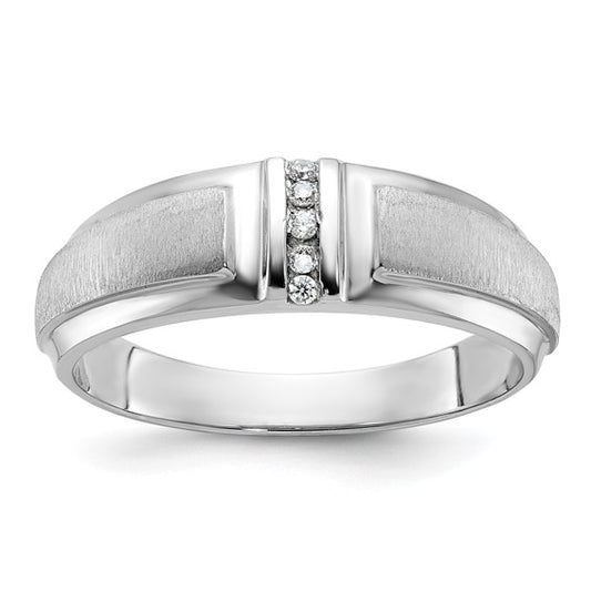 IBGoodman 14k White Gold Men's Polished and Satin 3-Stone 1/20 Carat AA Quality Diamond Ring