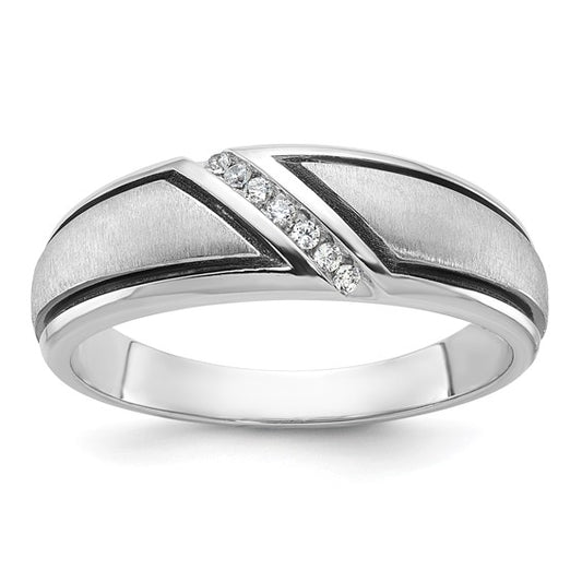 IBGoodman 14k White Gold with Black Rhodium Men's Polished and Satin 1/15 Carat AA Quality Diamond Ring