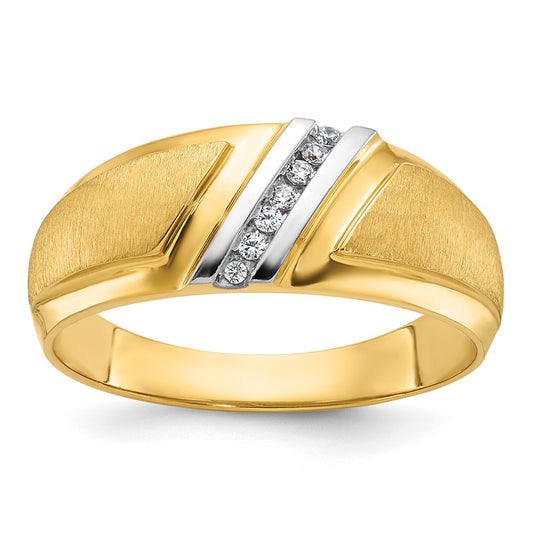 14k w/ White RH IBGoodman Men's Polished & Satin AA Diamond Ring