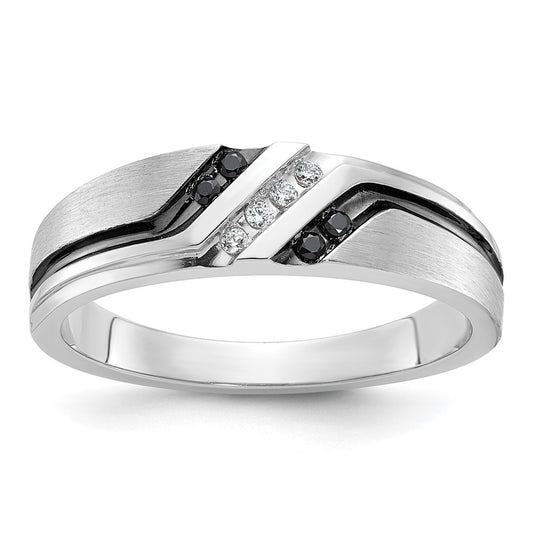14kw w/ Black RH IBGoodman Men's Satin/Grooved Blk/White Dia Ring