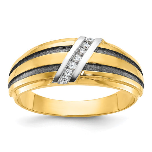 14k w/ White & Black RH IBGoodman Men's Satin Grooved Diamond Ring