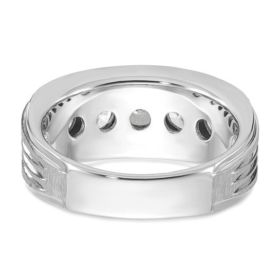 IBGoodman 14k White Gold Men's Polished Satin and Grooved 5-Stone 2 Carat Lab Grown Diamond Ring