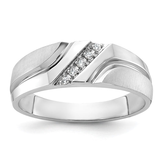14kw IBGoodman Men's Polished Satin & Grooved 5-Stone Diamond Ring