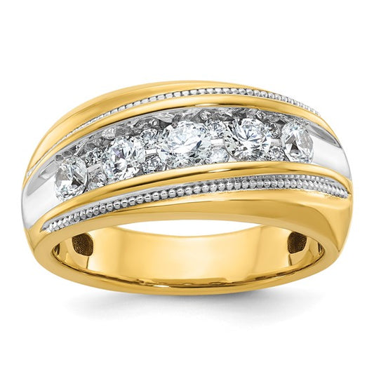 IBGoodman 14k with White Rhodium Men's Polished and Milgrain 1 Carat AA Quality Diamond Ring