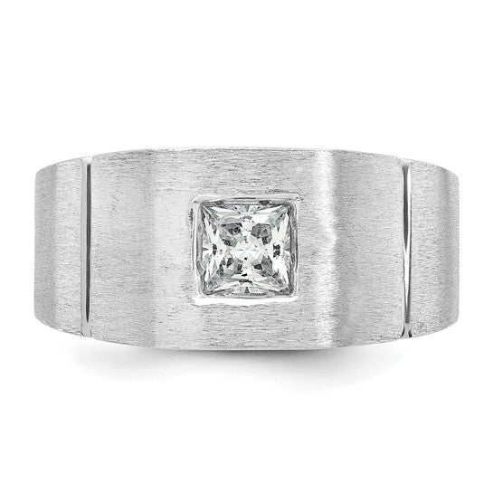 IBGoodman 14k White Gold Men's Polished and Satin Square Solitaire 2/3 Carat Lab Grown Diamond Ring