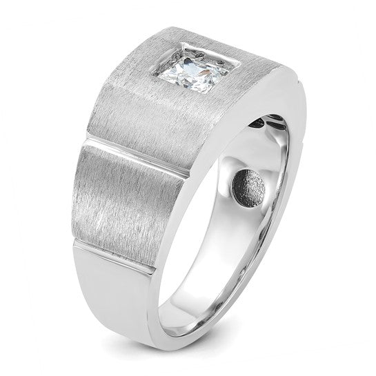 IBGoodman 14k White Gold Men's Polished and Satin Square Solitaire 2/3 Carat Lab Grown Diamond Ring