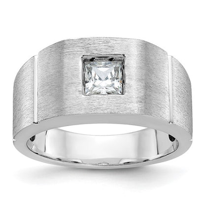 IBGoodman 14k White Gold Men's Polished and Satin Square Solitaire 2/3 Carat Lab Grown Diamond Ring