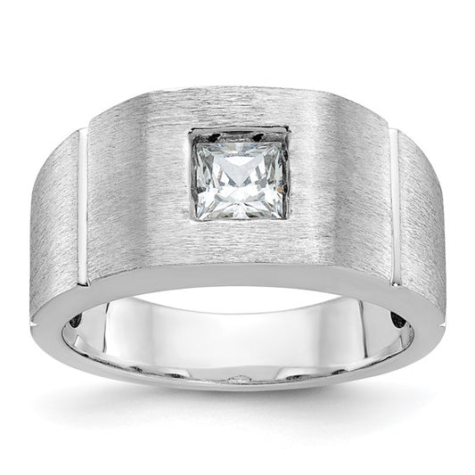 IBGoodman 14k White Gold Men's Polished and Satin Square Solitaire 2/3 Carat Lab Grown Diamond Ring