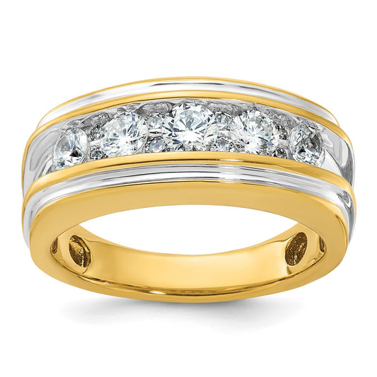 14k w/ White RH IBGoodman Men's Polished and Grooved Diamond Ring